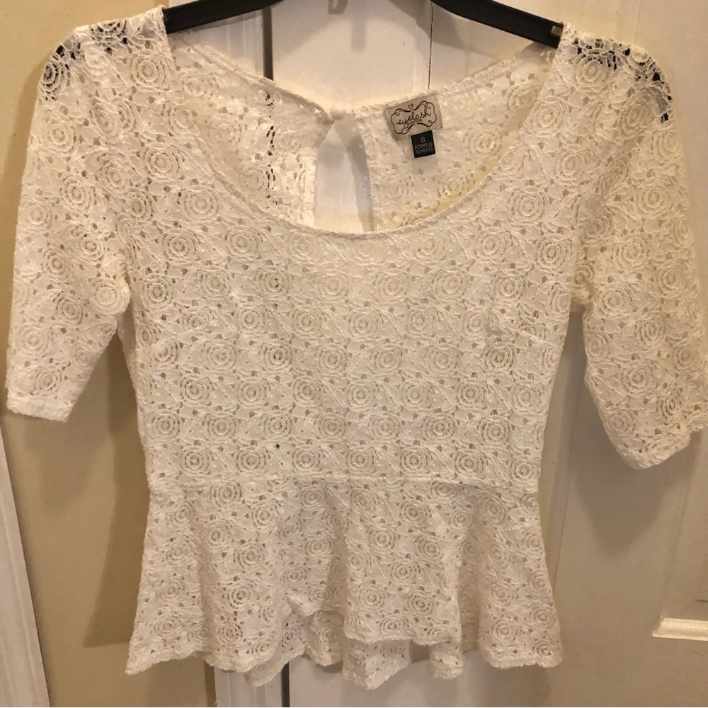 White Lace Peplum Top w/ Keyhole